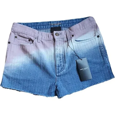 Saint Laurent Pink Blue Ombre Denim Shorts Size 27