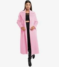 Long pink wool and cashmere coat with welt pockets
