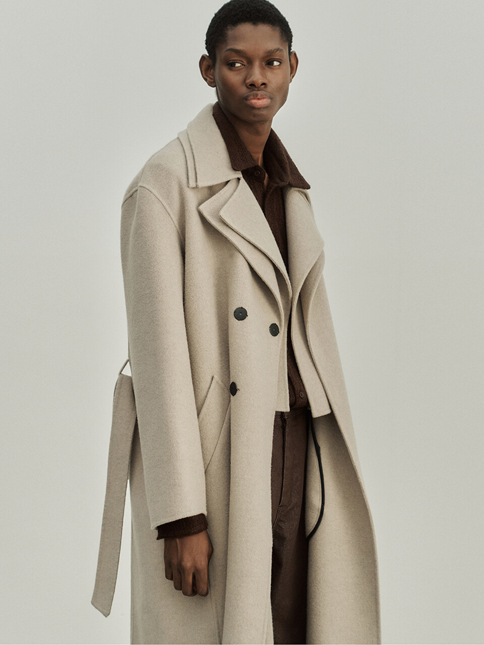Handmade Cashmere Layered Trench Coat _ Sand Beige