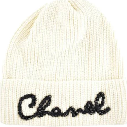 CHANEL Women's Beaded Letter Cashmere Knit Beanie Hat