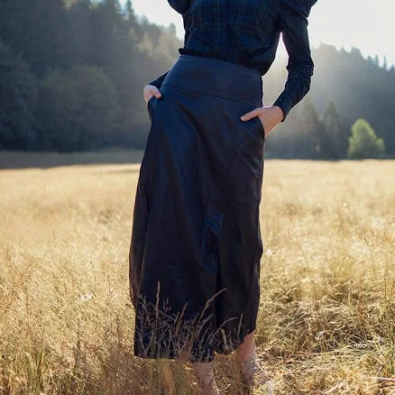 Inverted Pleat Leather Skirt