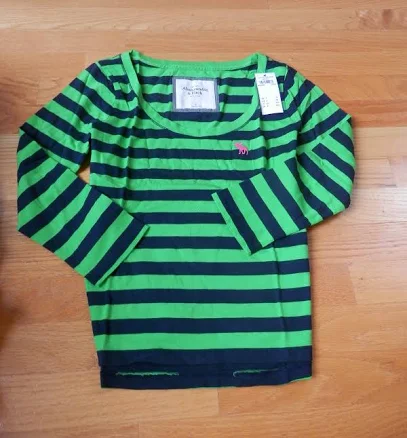 Abercrombie & Fitch Andrea Tee Top Small Green Navy Stripes By
