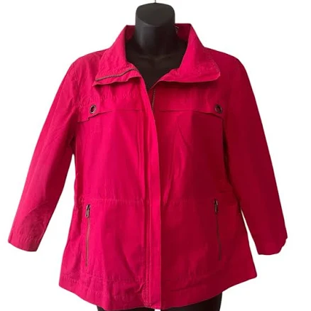 Chico's Jackets & Coats | Chicos Women's Magenta Pink Lightweight Cotton Windbreaker Jacket Size L | Color: Pink | Size: 1 | Cloudcruising's Closet