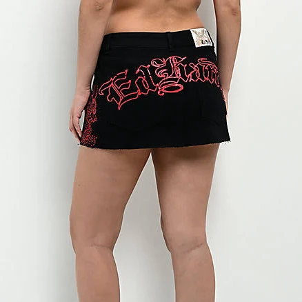Ed Hardy Rhinestone Dragons Denim Cutoff Mini Skirt