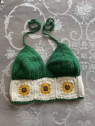 Handmade Sunflower Crochet Crop Top