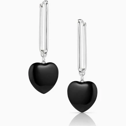 14k Gold Plated Onyx Heart Hoop Earrings