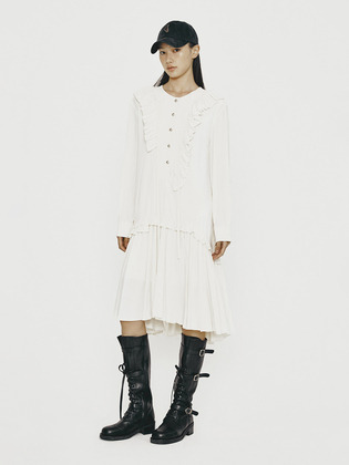 Pleats Color Midi Length Dress