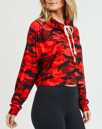 Women’s Cowl Neck Crop Top, Camouflage Crop Top Sweater