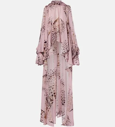 Blumarine, Printed asymmetric georgette blouse, Women, Pink, US 4, Dresses, Viscose