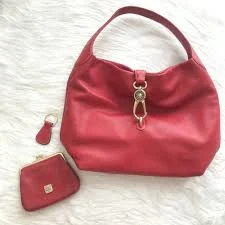 Dooney & Bourke Belvedere Logo Lock Red Leather Shoulder Bag - 3 Piece Set