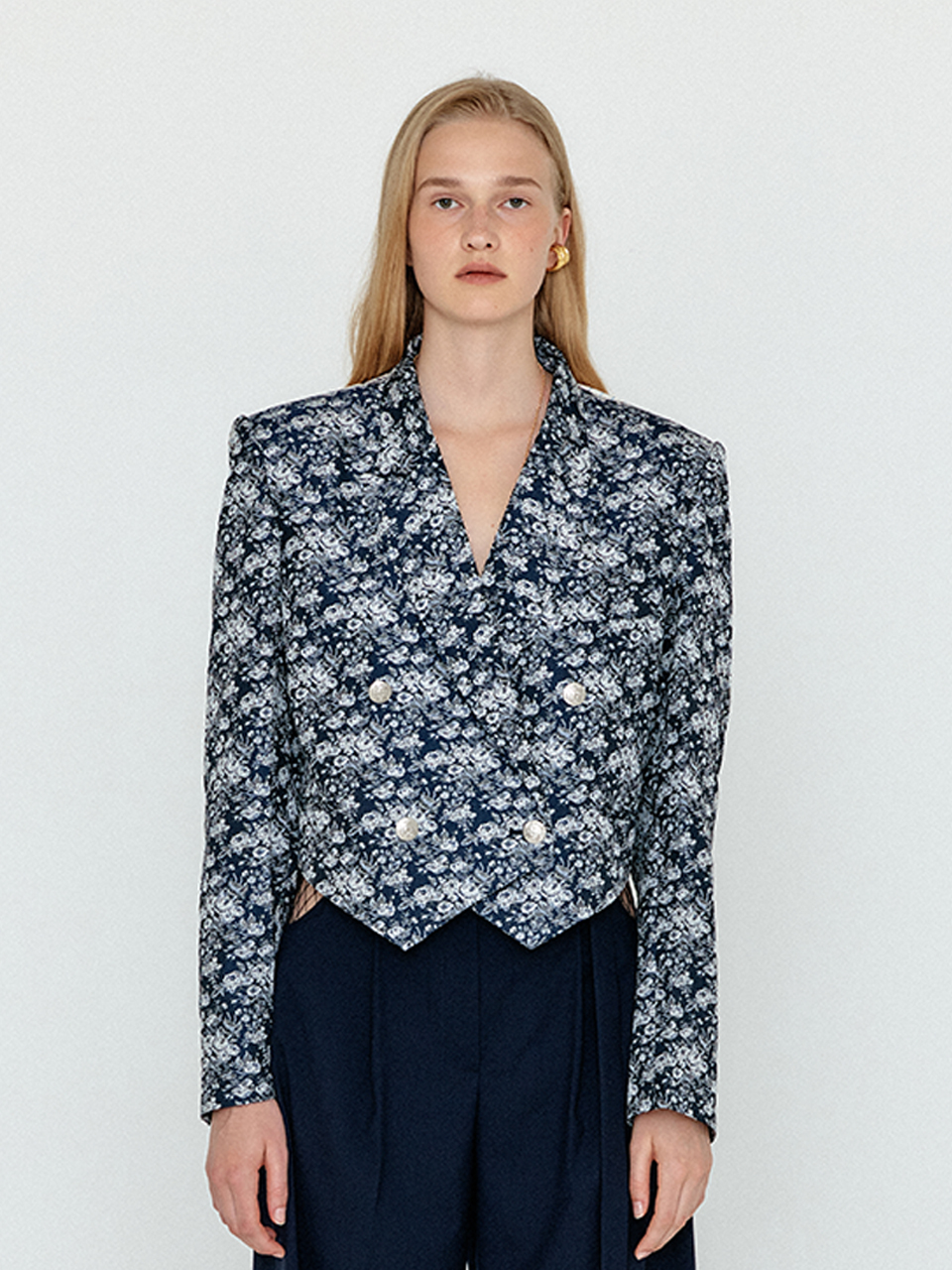 Double Breasted Short Blazer (Navy)