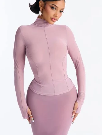 Fashion Nova Sheer Mesh Long Sleeve Blouse