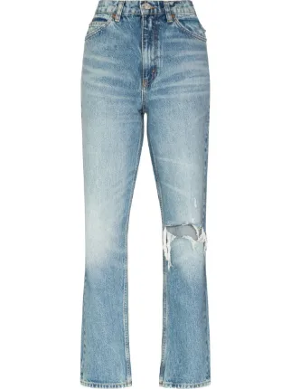 Ripped-knee Straight-leg Jeans