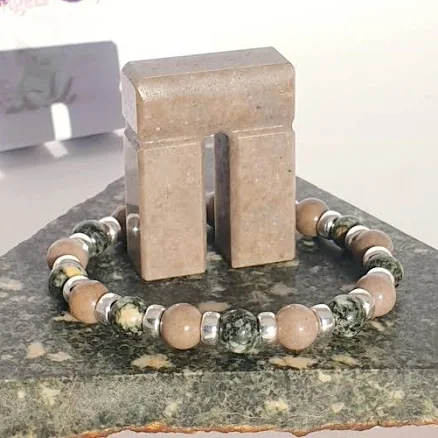 925 Sterling Silver Stonehenge Sarsen & Preseli Bluestone Bead Bracelet