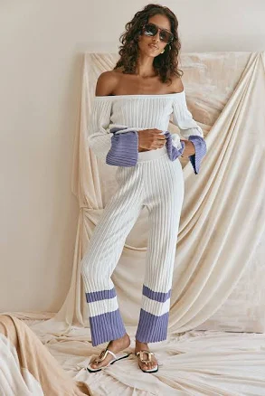 Sabo White and Purple Knit Two Tone High Waist Cubs Pantd