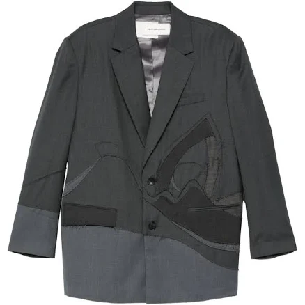Feng Chen Wang - patchwork single-breasted blazer - men - Polyester/Wool/Polyester/Viscose - M - Grey