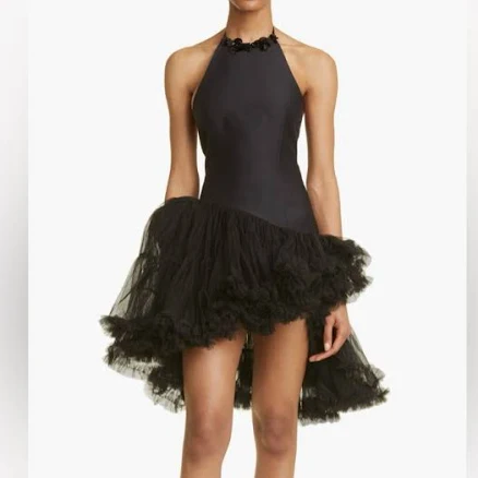 Shushu/Tong Asymmetric Halter Neck Tulle Dress