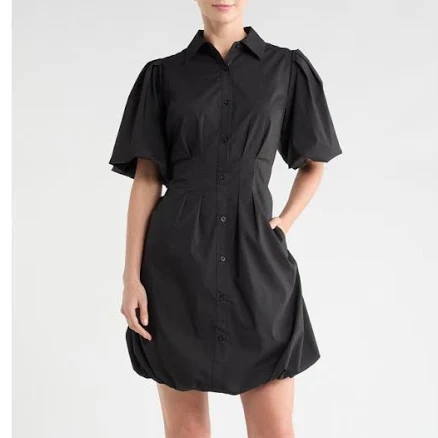 Love By Design Women's Puff Sleeve Bubble Hem Shirtdress