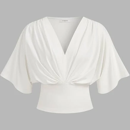 V-Neck Twist Front Batwing Sleeve Fitted Top
