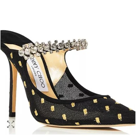 Jimmy Choo Shoes | Jimmy Choo Women's Bing 100 Pointed Toe Embellished Mesh High Heel Mules | Color: Black/Gold | Size: 7.5 | Nanaaal's Closet