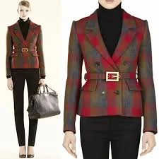 Gucci Plaid Check Wool Belted Jacket Suit Coat Blazer
