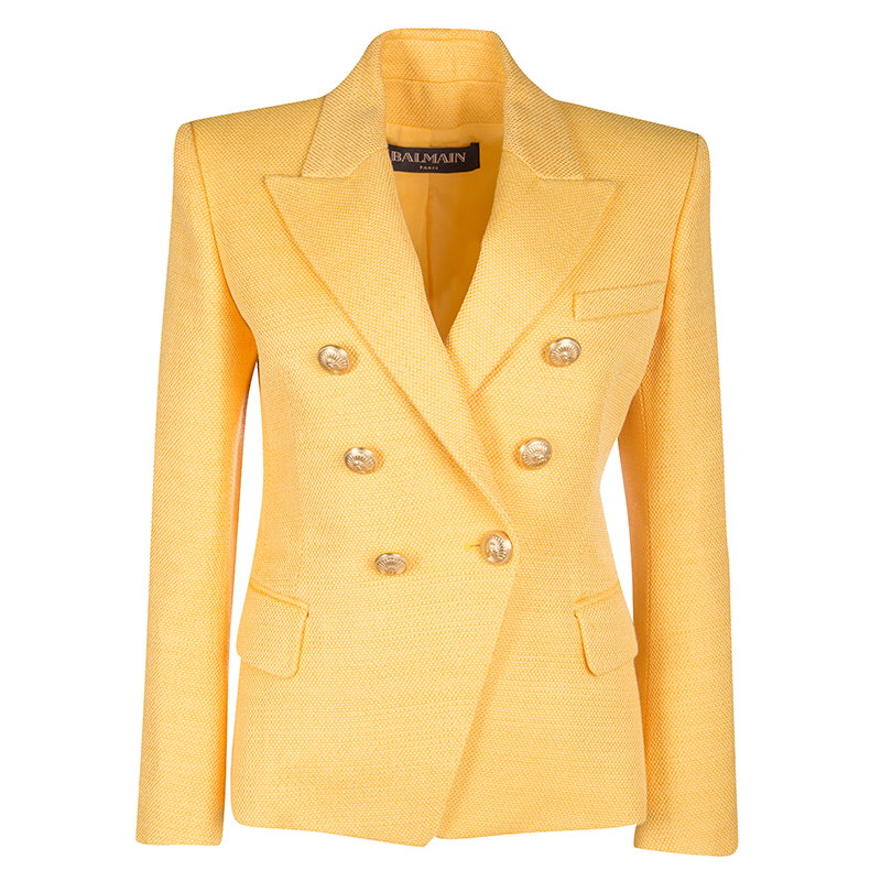 Balmain Yellow Textured Double Breasted Blazer M Balmain