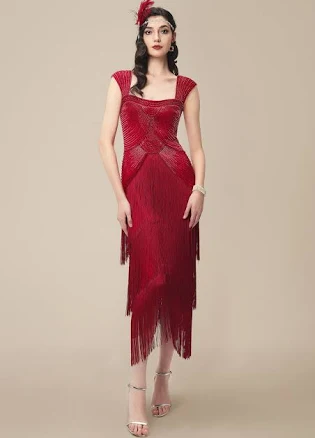 BABEYOND Gradient Bead Fringe 1920s Dress