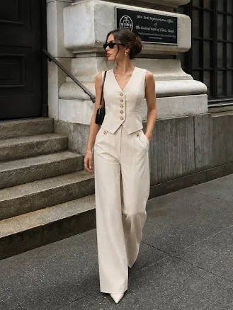 V-Neck Button Vest & Pants Set