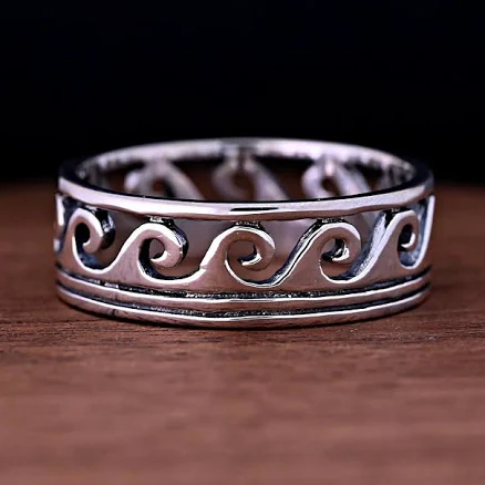 925 Sterling Silver Ocean Tide Thumb Eternity Band Ring