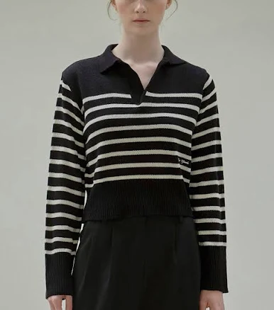NICK&NICOLE Open Collar Stripe Sweater