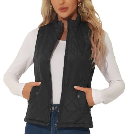 Daring Diva Women's Quilted Padded Zip Stand Collar Vest