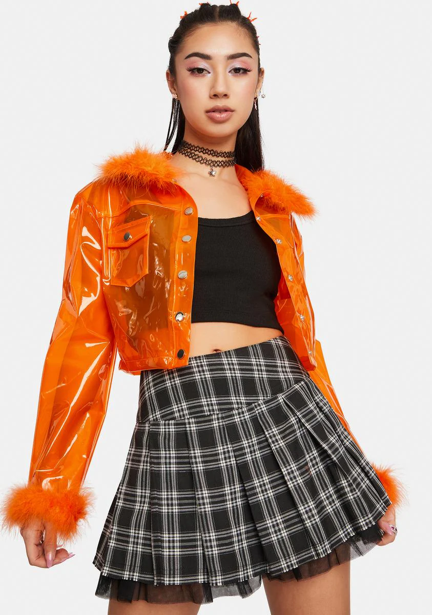 Marabou Trim Clear Vinyl Trucker Jacket