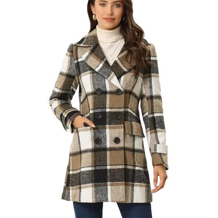 Buffalo Checks Double Breasted Plaid Trench Pea Coat