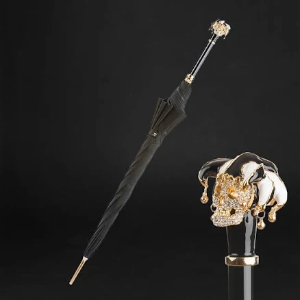 Jester Skull Umbrella, Handle with Crystals Swarovski