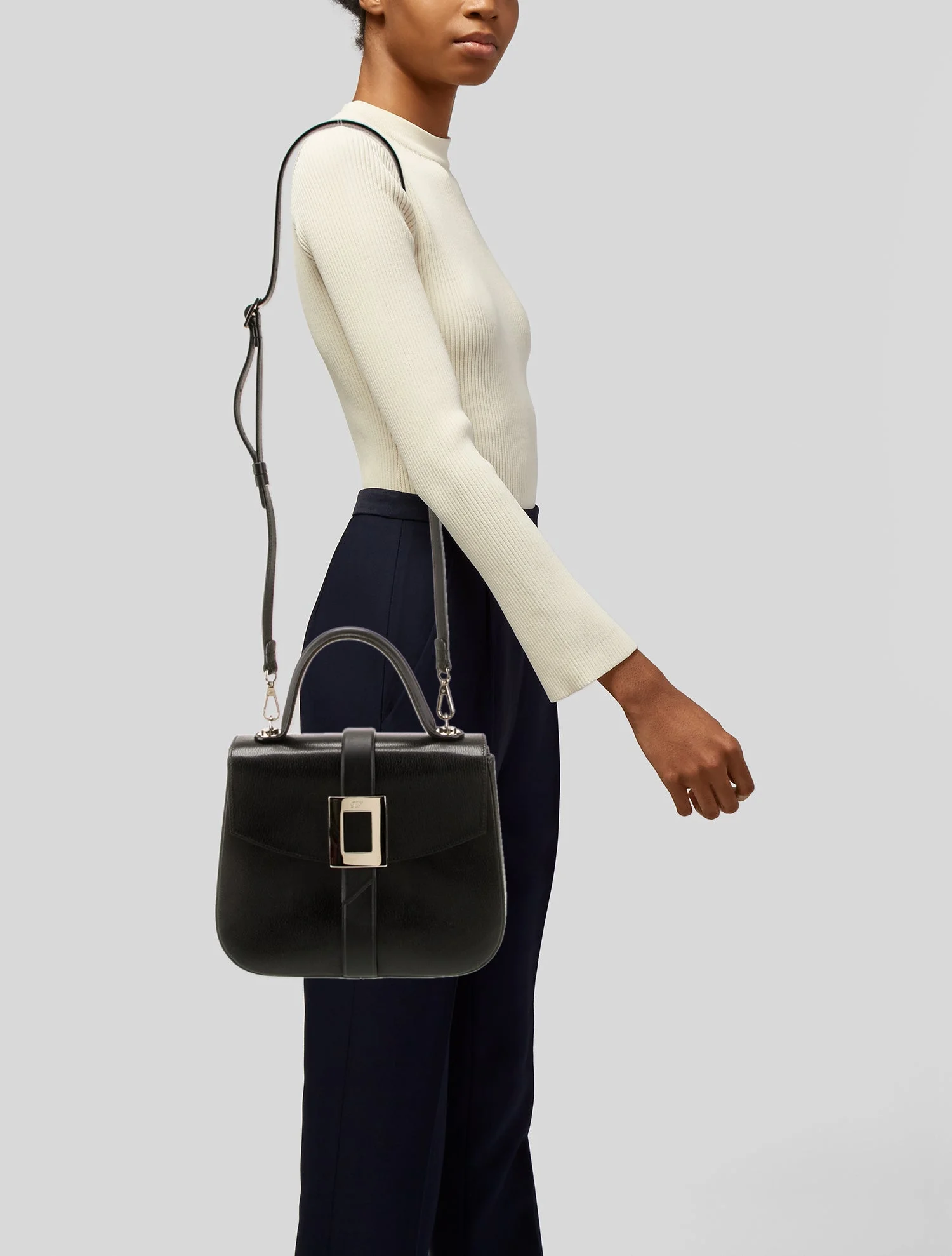 Beau Vivier Leather Top Handle Bag In Black