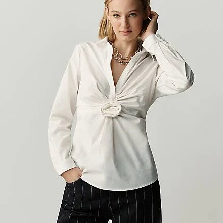 Twisted Rosette Long-Sleeve Blouse by Maeve in White, Size: XS at Anthropologie