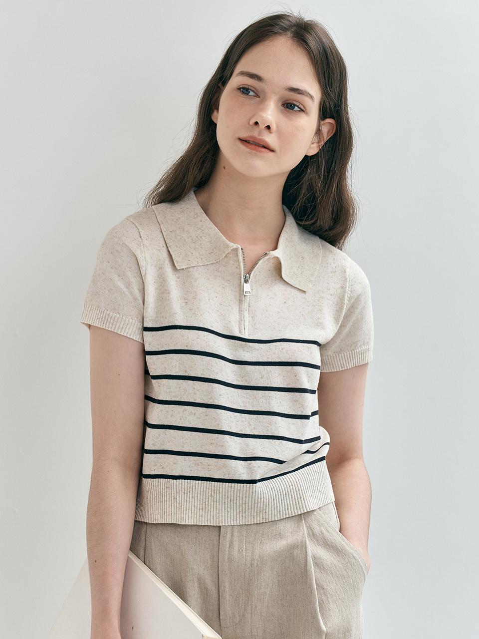 Stripe Overfit Zip-up Knit