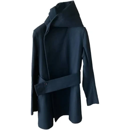 Rick Owens Black Wool Belted Hooded Jacket Size XXS