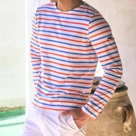 Saint James - Minquiers Modern Long Sleeve Tee S / White/orange/mer Blue