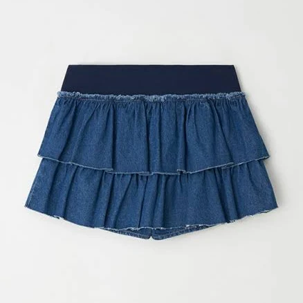 RONRON - CANCAN RUFFLE BANDING DENIM PANTSKIRT BLUE