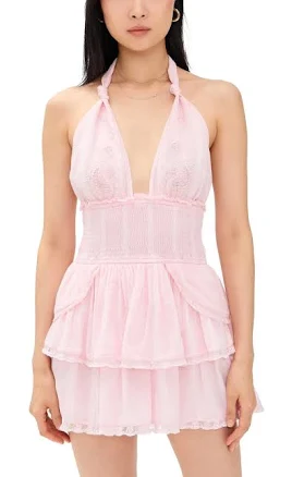 Deanna Tie-dye Halter Mini Dress In Lemonade Kisses In Pink