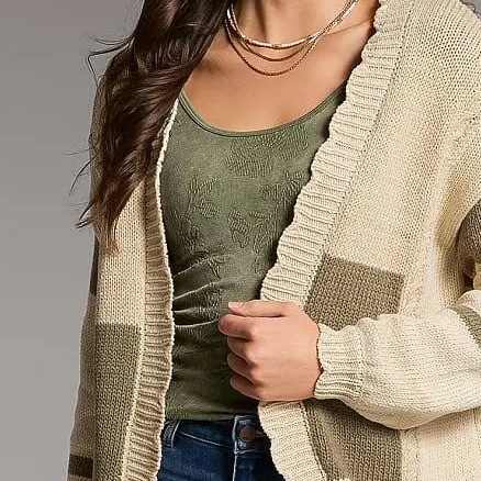 BKE Women's Striped Cotton Cocoon Cardigan Sweater with Buckle