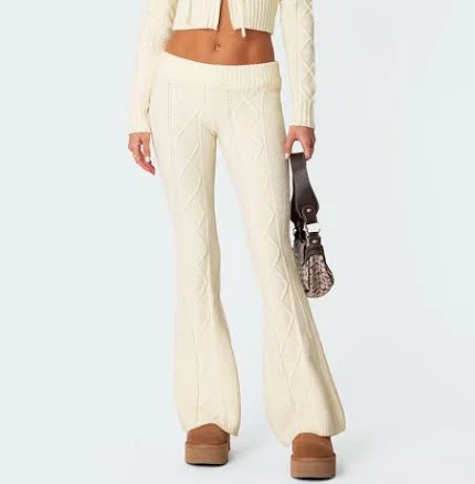 Edikted Women's Ray Cable Knit Flared Pants