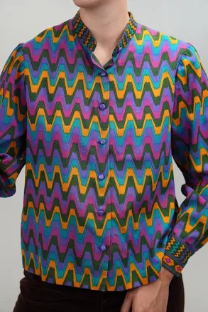 Unique Vintage 80s Zig-Zag Blouse