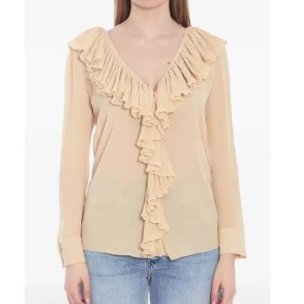 Saint Laurent Ruffled Neutral Blouse