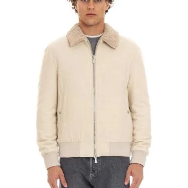 Eleventy Boiled Wool & Genuine Shearling Bomber Jacket