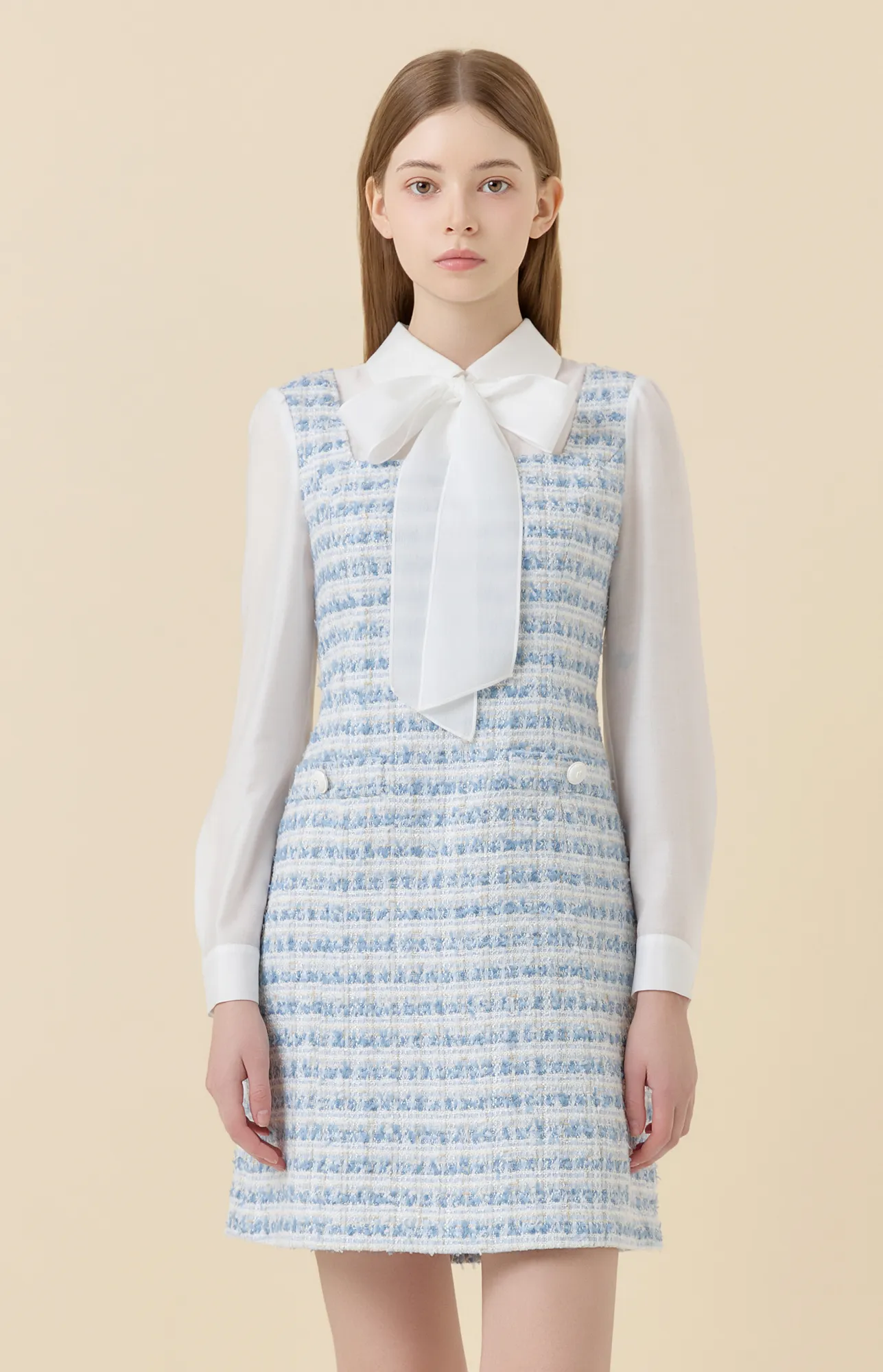 Ribbon Tie Layered Mini Dress