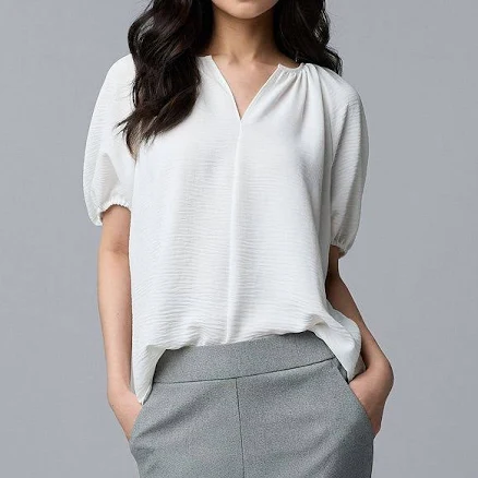 Women's Simply Vera Vera Wang Shirred Blouse, Size: Small, White Knight