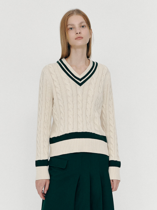 Cable V-neck Knit