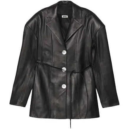 Avavav Black Leather Belted Biker Jacket Size S International